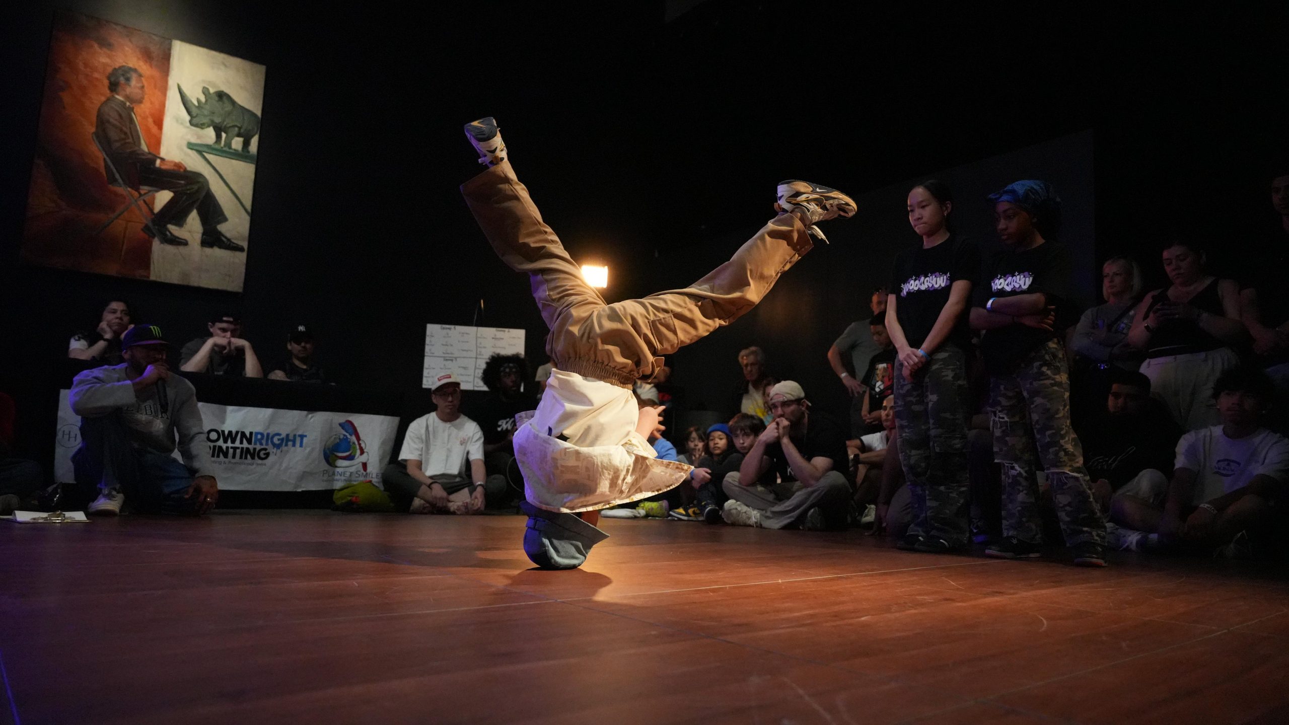 Breakdancer spinning on his head